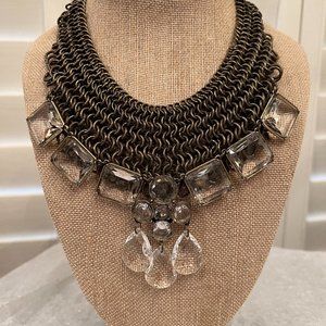 CHICO'S Aged Brass Chain Link Necklace with Crystals Statement Piece Like NEW!